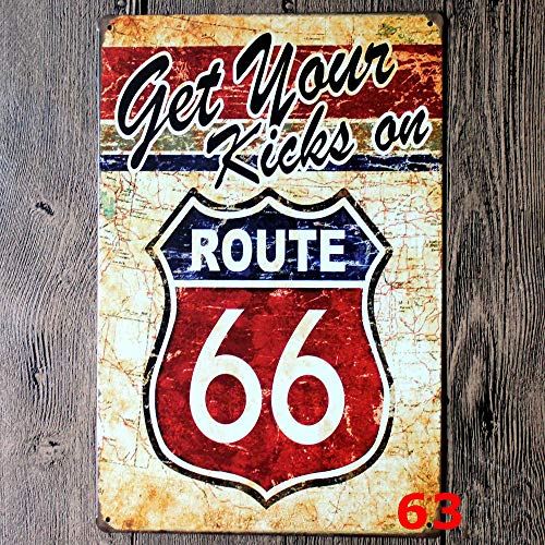 Original Vintage Design Get Your Kicks on Route 66 Blechschilder Wandkunst | dicker Weißblechdruck Poster Wanddekoration für Garage von Free Pintree