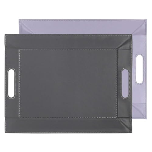 Freeform DUO Tablett 55 x 41 cm | Flieder/Grau | 2 in 1 Serviertablett und Tischset | bis 90°C hitzebeständiges Wendetablett | Kunstleder Tablett rechteckig | mit Griffen zum Tragen von FreeForm