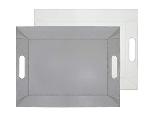 Freeform DUO Tablett 45 x 35 cm | Grau/Weiß | 2 in 1 Serviertablett und Tischset | bis 90°C hitzebeständiges Wendetablett | Kunstleder Tablett rechteckig | mit Griffen zum Tragen von FreeForm