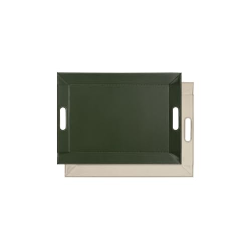 Freeform DUO Tablett 45 x 35 cm | Olive/Elfenbein | 2 in 1 Serviertablett und Tischset | bis 90°C hitzebeständiges Wendetablett | Kunstleder Tablett rechteckig | mit Griffen zum Tragen von FreeForm