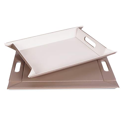 Freeform DUO Tablett 45 x 35 cm | Weiß/Taupe | 2 in 1 Serviertablett und Tischset | bis 90°C hitzebeständiges Wendetablett | Kunstleder Tablett rechteckig | mit Griffen zum Tragen von FreeForm