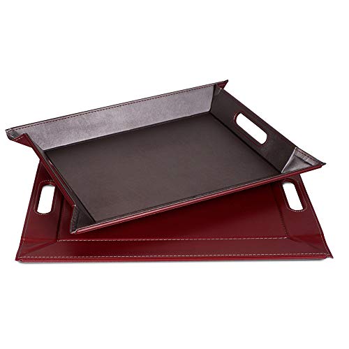 Freeform DUO Tablett 55 x 41 cm | Anthrazit/Burgund | 2 in 1 Serviertablett und Tischset | bis 90°C hitzebeständiges Wendetablett | Kunstleder Tablett rechteckig | mit Griffen zum Tragen von FreeForm