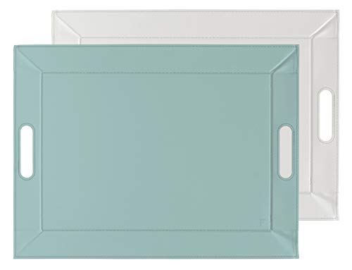 Freeform DUO Tablett 55 x 41 cm | Mint/Grau | 2 in 1 Serviertablett und Tischset | bis 90°C hitzebeständiges Wendetablett | Kunstleder Tablett rechteckig | mit Griffen zum Tragen von FreeForm