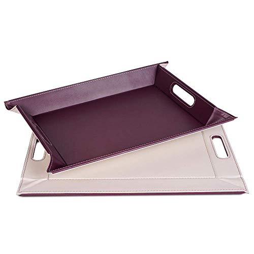 Freeform DUO Tablett 55 x 41 cm | Pflaume/Elfenbein | 2 in 1 Serviertablett und Tischset | bis 90°C hitzebeständiges Wendetablett | Kunstleder Tablett rechteckig | mit Griffen zum Tragen von FreeForm