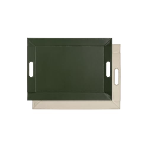 Freeform DUO Tablett 55 x 41 cm | Olivgrün/Elfenbein | 2 in 1 Serviertablett und Tischset | bis 90°C hitzebeständiges Wendetablett | Kunstleder Tablett rechteckig | mit Griffen zum Tragen von FreeForm
