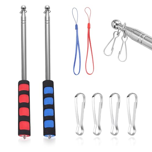FreeSkill 2 Stück Teleskop Fahnenstange, Teleskop Fahnenmast Set, 2M Handheld Fahnenstange Fahnenmast, Edelstahl Fahnenmast Tragbarer, Fahnenstange Ausziehbar für Reise Camping Reiseleiter Lehrer von FreeSkill