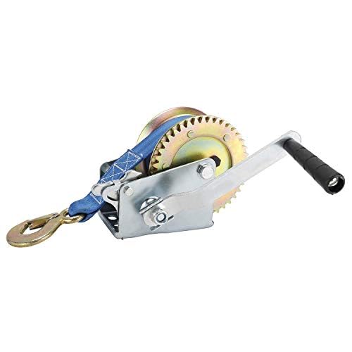 FreeTec Seilwinde Handwinde, 453KG 8M Handseilwinde Bootswinde Gurtwinde mit Ratsche Bremse Handkurbel, Zwei Wege Manuelle Seilwinde Kurbelwinde mit Polyester Gurt für Bootstrailer und LKW, Schwarz von FreeTec
