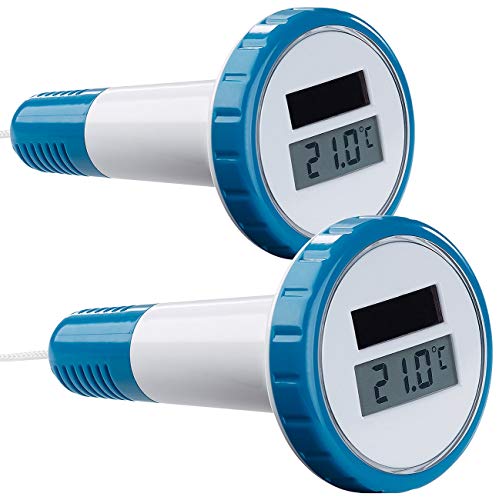 FreeTec Teichthermometer: 2er-Set digitale Solar-Teich- & Poolthermometer, LCD-Anzeige, IPX7 (Solar Thermometer, Teichthermometer wasserdicht, Messgerät) von FreeTec