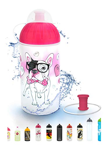 FreeWater Trinkflasche 500 ml, Französische Bulldogge, transparent/magenta: schadstofffrei, spülmaschinengeeignet, auslaufsicher, langlebig von FreeWater