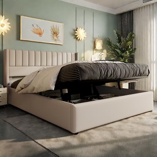 FreeWind Hydraulisch Polsterbett 160x200cm, Doppelbett mit Stauraum, Stauraumbett mit Lattenrost aus Metallrahmen, Modernes Bettgestell mit Kopfteil, Leinen, Beige, Ohne Matratze FreeWind Hydraulisch Polsterbett 160x200cm, Doppelbett mit Stauraum, Stauraumbett mit Lattenrost aus Metallrahmen, Modernes Bettgestell mit Kopfteil, Leinen, Beige, Ohne Matratze von FreeWind