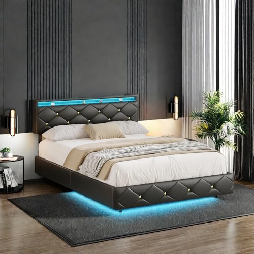 FreeWind Polsterbett 140x200 cm, Schwebebett mit LED-Beleuchtung, Doppelbett mit USB- & Type-c-Steckdose, Bettgestell mit Kopfteil & lattenrost, PU-Material, Schwarz FreeWind Polsterbett 140x200 cm, Schwebebett mit LED-Beleuchtung, Doppelbett mit USB- & Type-c-Steckdose, Bettgestell mit Kopfteil & lattenrost, PU-Material, Schwarz von FreeWind