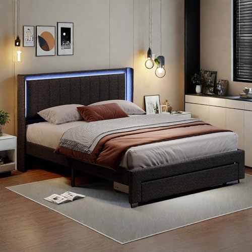 FreeWind Polsterbett 160 x 200cm mit USB Ladefunktion & LED-Kopfteil, Doppelbett mit Schubladen, Jugendbett Stauraumbett, Funktionsbett Rückenlehne Bettgestell mit Lattenrost, Leinen, Ohne Matratze FreeWind Polsterbett 160 x 200cm mit USB Ladefunktion & LED-Kopfteil, Doppelbett mit Schubladen, Jugendbett Stauraumbett, Funktionsbett Rückenlehne Bettgestell mit Lattenrost, Leinen, Ohne Matratze von FreeWind