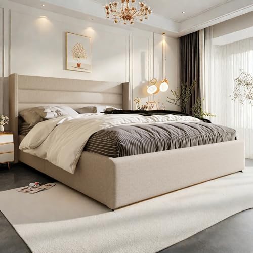 FreeWind Polsterbett Doppelbett 160×200cm, Hydraulisch Stauraumbett mit Großer Stauraum, Funktionsbett Bettgestell mit Lattenrost & Kopfteil, Linen, Ohne Matratze, Beige FreeWind Polsterbett Doppelbett 160×200cm, Hydraulisch Stauraumbett mit Großer Stauraum, Funktionsbett Bettgestell mit Lattenrost & Kopfteil, Linen, Ohne Matratze, Beige von FreeWind