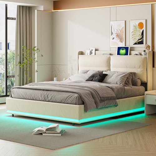 Polsterbett 160x200 cm, Doppelbett mit Stauraum und LED Kopfteil, Hydraulisch Stauraumbett mit Lattenrost & USB Typ C Ladefunktion, Funktionsbetten Rückenlehne Bettgestell, samt, Ohne Matratze Polsterbett 160x200 cm, Doppelbett mit Stauraum und LED Kopfteil, Hydraulisch Stauraumbett mit Lattenrost & USB Typ C Ladefunktion, Funktionsbetten Rückenlehne Bettgestell, samt, Ohne Matratze von FreeWind