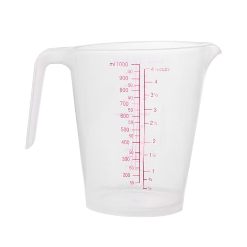 Freebily 1Pcs Klarer Messbecher Kunststoff Measuring Cups 250ML 500ML 1L Kunststoffbecher Wiederverwendbar Messkanne für Küche Labor Klar C 1000ML von Freebily