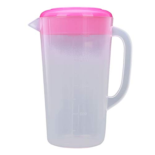 Freebily Plastik Wasserkrug mit Deckel Wasserkanne Kunststoff 1.5L/2L/2.5L Wasserkanne Wasserkaraffe Transparent Krug Kühlschrankkrug Eistee Saftkrug Rose C 2L von Freebily