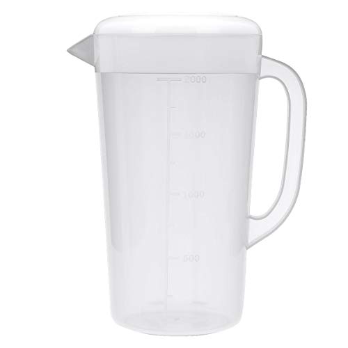 Freebily Plastik Wasserkrug mit Deckel Wasserkanne Kunststoff 1.5L/2L/2.5L Wasserkanne Wasserkaraffe Transparent Krug Kühlschrankkrug Eistee Saftkrug Weiß C 2L von Freebily