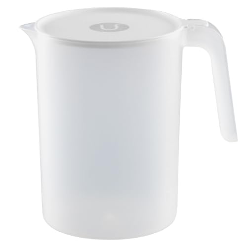 Freebily Plastik Wasserkrug mit Deckel Wasserkanne Kunststoff 1.5L/2L/2.5L Wasserkanne Wasserkaraffe Transparent Krug Kühlschrankkrug Eistee Saftkrug D Weiß 2L von Freebily