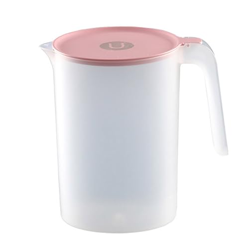 Freebily Plastik Wasserkrug mit Deckel Wasserkanne Kunststoff 1.5L/2L/2.5L Wasserkanne Wasserkaraffe Transparent Krug Kühlschrankkrug Eistee Saftkrug Rosa B 2.5L von Freebily