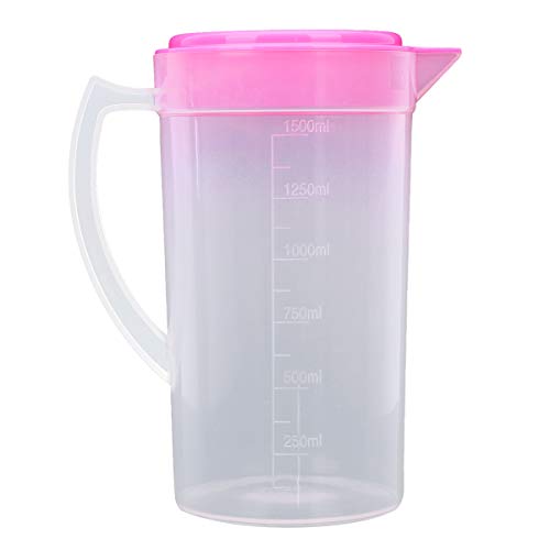 Freebily Plastik Wasserkrug mit Deckel Wasserkanne Kunststoff 1.5L/2L/2.5L Wasserkanne Wasserkaraffe Transparent Krug Kühlschrankkrug Eistee Saftkrug Rose B 1.5L von Freebily