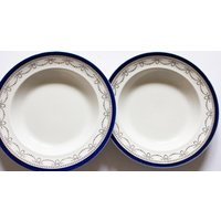 Antike Marine Und Silber Umrandete Suppenschüsseln | 2, Vintage Geschirr von FreeburyandPickle
