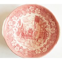 Jahrgang Royal Tudor Ware Ironstone "Coaching Tavernen' Rosa Und Weiß Transferware Servierschüssel von FreeburyandPickle