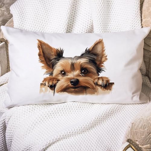 Freecustom Kissenbezug mit Yorkshire Terrier-Motiv, Lendenwirbelsäule, Hundebesitzer, Geschenk, 30,5 x 50,8 cm, dekoratives Kissen, Baumwollleinen, heller Kissenbezug für Couch, Schlafzimmer, Auto, von Freecustom