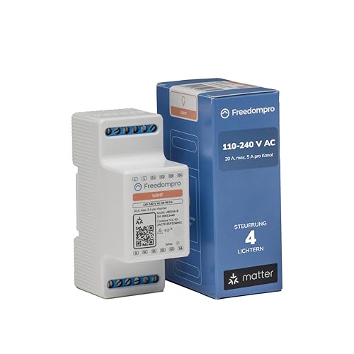 Freedompro Smart WiFi-Schalter steuert 4 Lichter, Lampen, Strahler, Smart Home DIN H-Relaismodul, kompatibel mit Matter, Apple HomeKit, Alexa, Google Home, 110–240 V 5 A Schalttafel von Freedompro