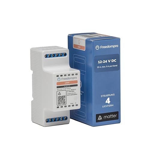 Freedompro DIN H WLAN-Relais-Schalter für Smart-Lichter, Steuert 4 Lichter, Kompatibel mit HomeKit, Matter, Alexa, Google Home, Überwacht den Verbrauch, 12V, 20A, Für den Verteilerkasten von Freedompro