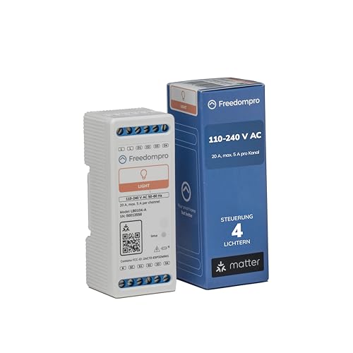 Freedompro Smart WiFi-Schalter steuert 4 Lichter, Lampen, Strahler, Smart Home DIN-Relaismodul, kompatibel mit Matter, Apple HomeKit, Alexa, Google Home, 110–240 V, 5 A, Anschlussdose von Freedompro