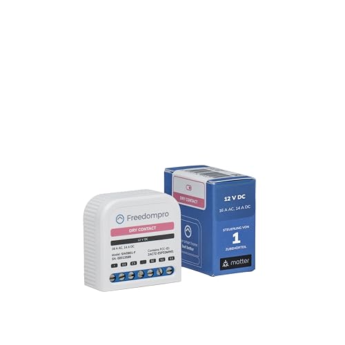 Freedompro MINI WLAN-Relais-Schalter für Smart-Switches, steuert 1 Gerät mit potenzialfreiem Kontakt, kompatibel mit HomeKit, Matter, Alexa, Google Home, Smart Home, 12V, 16A, Einbaugerät von Freedompro