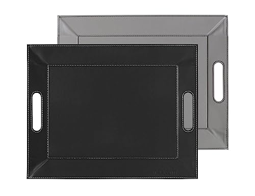 Freeform DUO Tablett 55 x 41 cm | Grau/Schwarz | 2 in 1 Serviertablett und Tischset | bis 90°C hitzebeständiges Wendetablett | Kunstleder Tablett rechteckig | mit Griffen zum Tragen von FreeForm