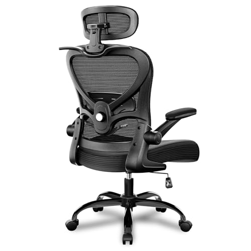 Freepub Ergonomischer Bürostuhl mit Kopfstütze, 3D, Netzstoff, Schreibtischstuhl mit verstellbarer Lendenwirbelstütze, Computerstuhl mit hochklappbaren Armlehnen, 159 kg Kapazität, Design für Zuhause von Freepub