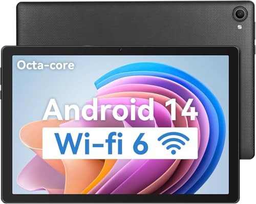 Freeski Tablet 10 Zoll, Android 14 Tablet PC, 8GB RAM+64GB ROM (1TB TF), Octa-Core 2.0 GHz, WiFi 6, Bluetooth 5.0, Widevine L1, 5MP+8MP, 5000mAh, Type-C (Schwarz) von Freeski