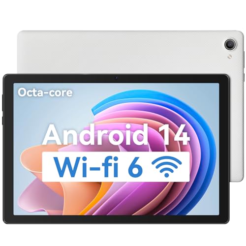 Freeski Tablet 10 Zoll, Android 14 Tablet PC, 8GB RAM+64GB ROM (1TB TF), Octa-Core 2.0 GHz, WiFi 6, Bluetooth 5.0, Widevine L1, 5MP+8MP, 5000mAh,Type-C (Weiß) von Freeski