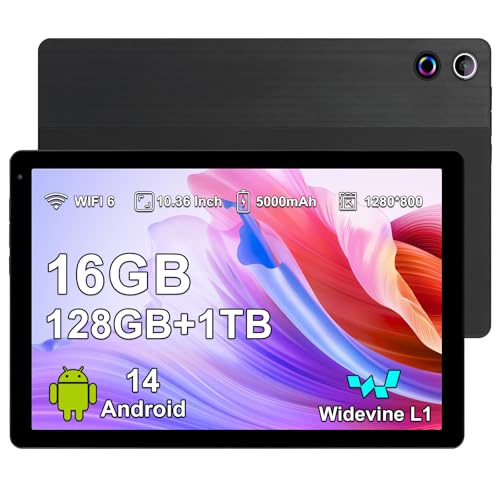 Freeski Tablet 10 Zoll (2025), Android 14 Tablet 10.36 Zoll Octa-Core, 5G WiFi 6, Bluetooth 5.0, 16GB RAM 128GB ROM 1TB TF, 1280x800 IPS, 5000mAh, 5MP+8MP, Widevine L1,Schwarz von Freeski