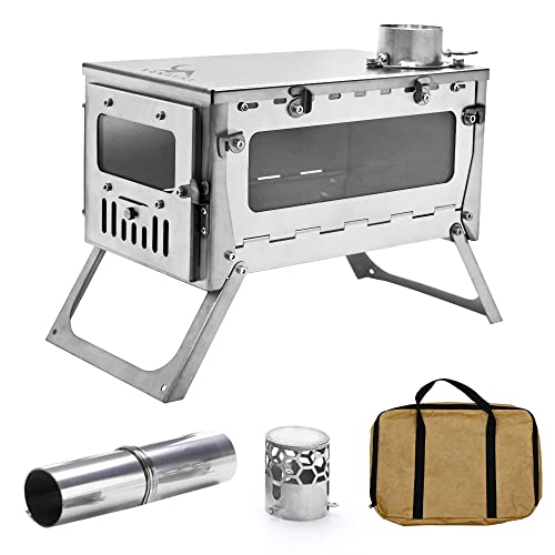 TOMOUNT Zeltofen Titanium Ofen, Tragbar Kompakt Titan Campingkocher mit Kamin Hochtemperaturbeständiges, Holzkocher für Zelte, Unterkünfte und Camping TOMOUNT Zeltofen Titanium Ofen, Tragbar Kompakt Titan Campingkocher mit Kamin Hochtemperaturbeständiges, Holzkocher für Zelte, Unterkünfte und Camping von FreiZelt