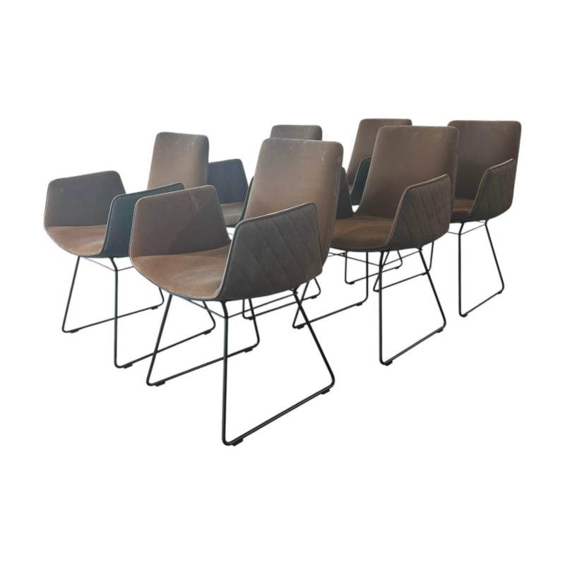 6er Set Armlehnstuhl Amelie High Außen Leder Muscat Coffee Braun Grau Innen Stof... von Freifrau
