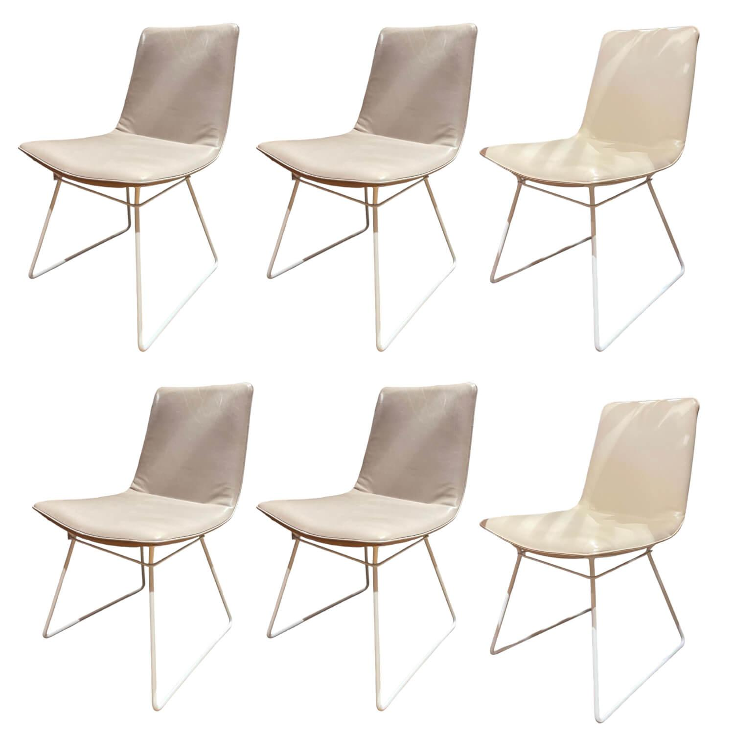 6er-Set Stuhl Amelie Leder Oman Taupe Creme Gestell Weiß Pulverbeschichtet 6er-Set Stuhl Amelie Leder Oman Taupe Creme Gestell Weiß Pulverbeschichtet von Freifrau