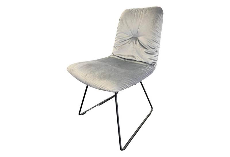 Freifrau Esszimmerstuhl Stuhl Leya Stoff Sahco Avalon 0043 Silber Metall Kufengestell von Freifrau