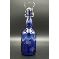 0, 75L Blaue Glasflasche - Gingko von Freiglas
