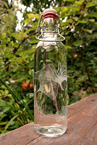 Freiglas Trinkflasche 1L Glas 100% plastikfrei Ginkgo Wasserflasche nachhaltig gravur von Freiglas