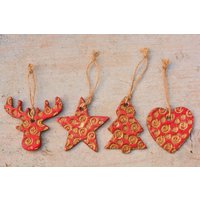 Set Mit 4 Dekorationen Aus Polymer-Ton „Jolly Red" von FreiheitPhotoCrafts