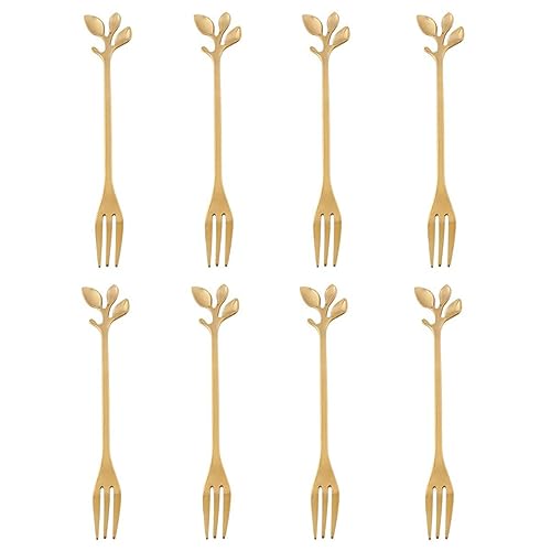Fork Set Dessert Cake Fruit Fork Mini Griff Edelstahl Küchenzubehör mit Blattform für Home Party Golden 8pcsfork Set von Freiwncr