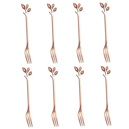 Fork Set Dessert Cake Fruit Fork Mini Griff Edelstahl Küchenzubehör mit Blattform für Home Party Roségold 8pcsfork Set von Freiwncr