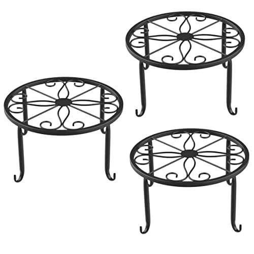 Topfpflanze Ständer Halter Gartenbehälter Runde Stütze rostfeste Metallschwarz für Innen im Freien 3PCs von Freiwncr