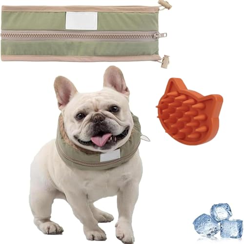 Petzymart Cool Loop, Petzymart Coolloop, Kühlkragen für Hunde mit Eisbeutel, Hundekühlungskragen Nackenkühler, Verstellbarer Eisschal für mittelgroße Hunde Sommer im Freien im Freien (L-Green) von Frenaki