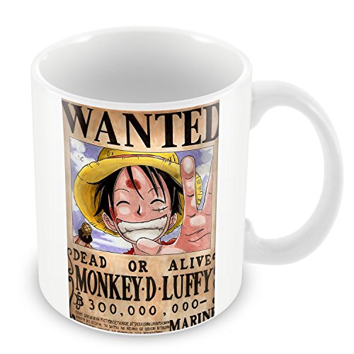 Kaffeetasse aus Keramik, 325 ml, Monkey D Luffy Wanted for 300 Million Berry One Piece Anime von French Unicorn