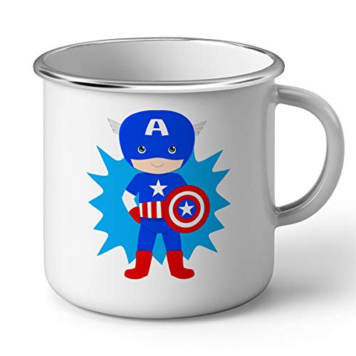 Tasse, emailliert, Metall, kleiner Captain America, Superhelden, für Kinder, Illustration, Charakter BD von French Unicorn