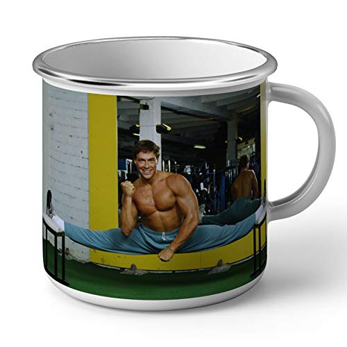 Tasse emailliert Metall Jean Claude Van Damme Schauspieler Star Kino Celebrité Art Martiaux Belgische von French Unicorn